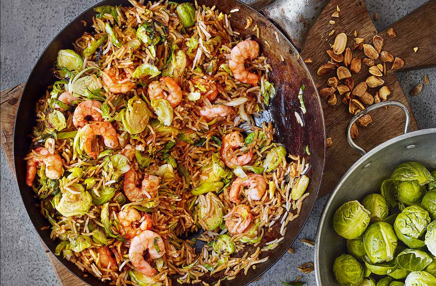 Spicy sprout and prawn fried rice recipe