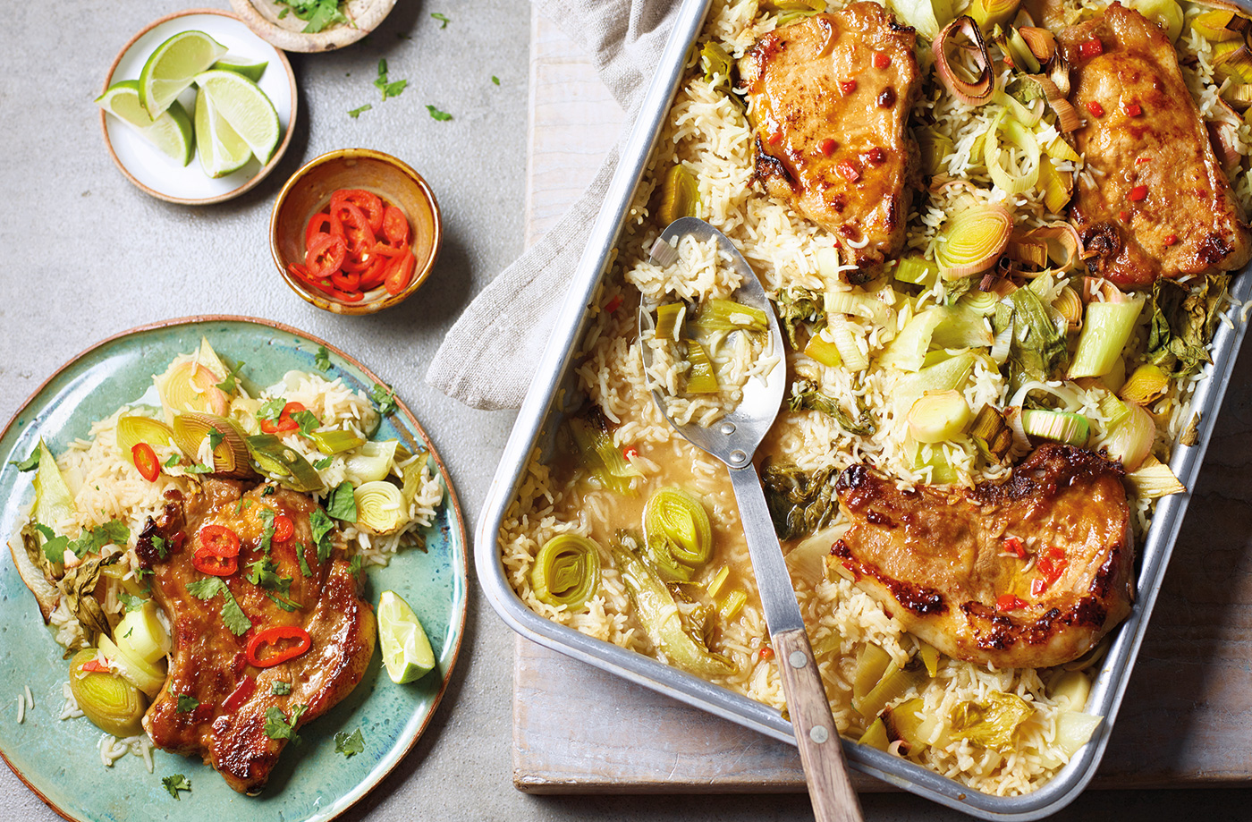 Spicy pork chop traybake  recipe