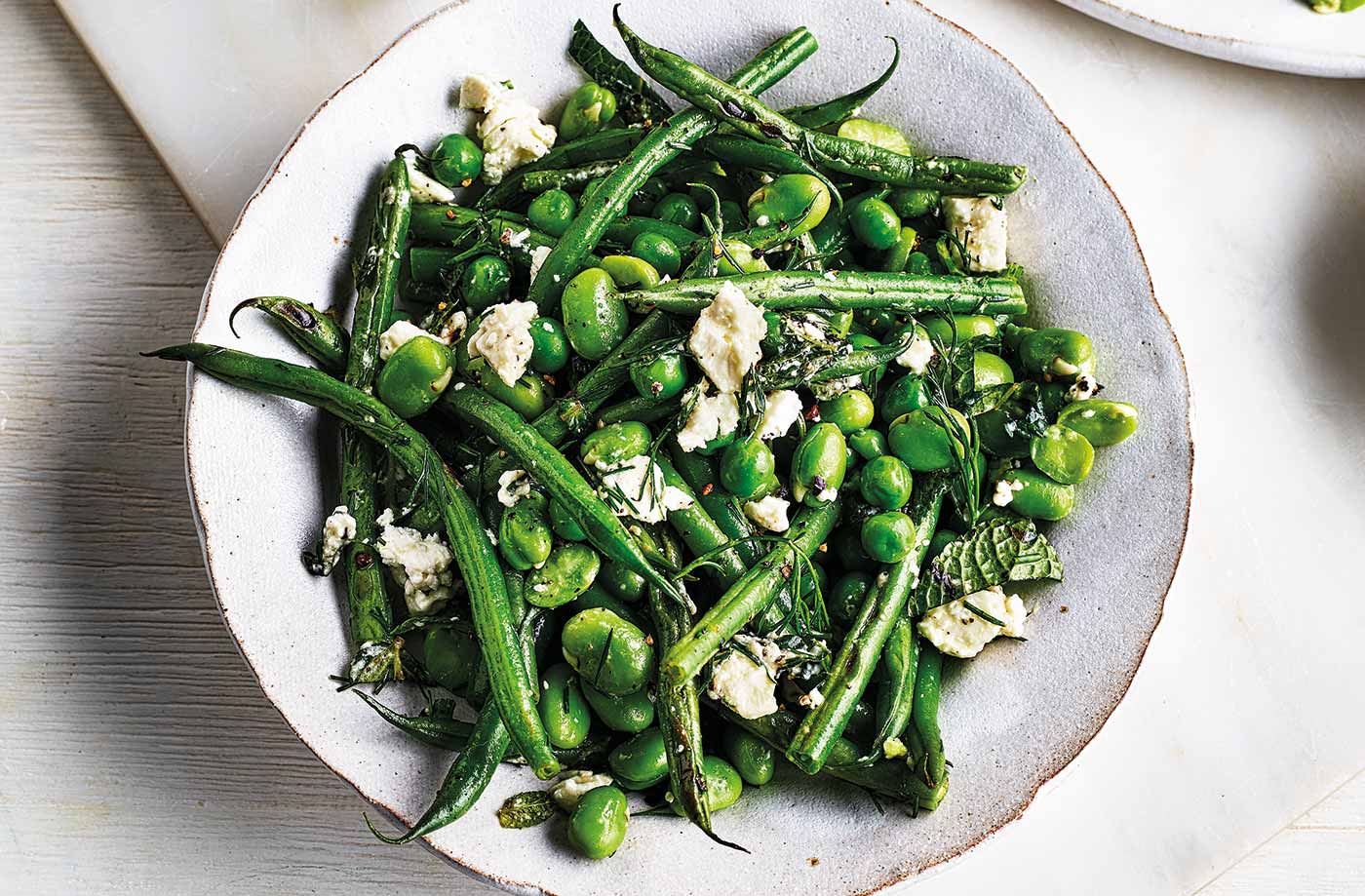 Spring beans and peas with feta recipe