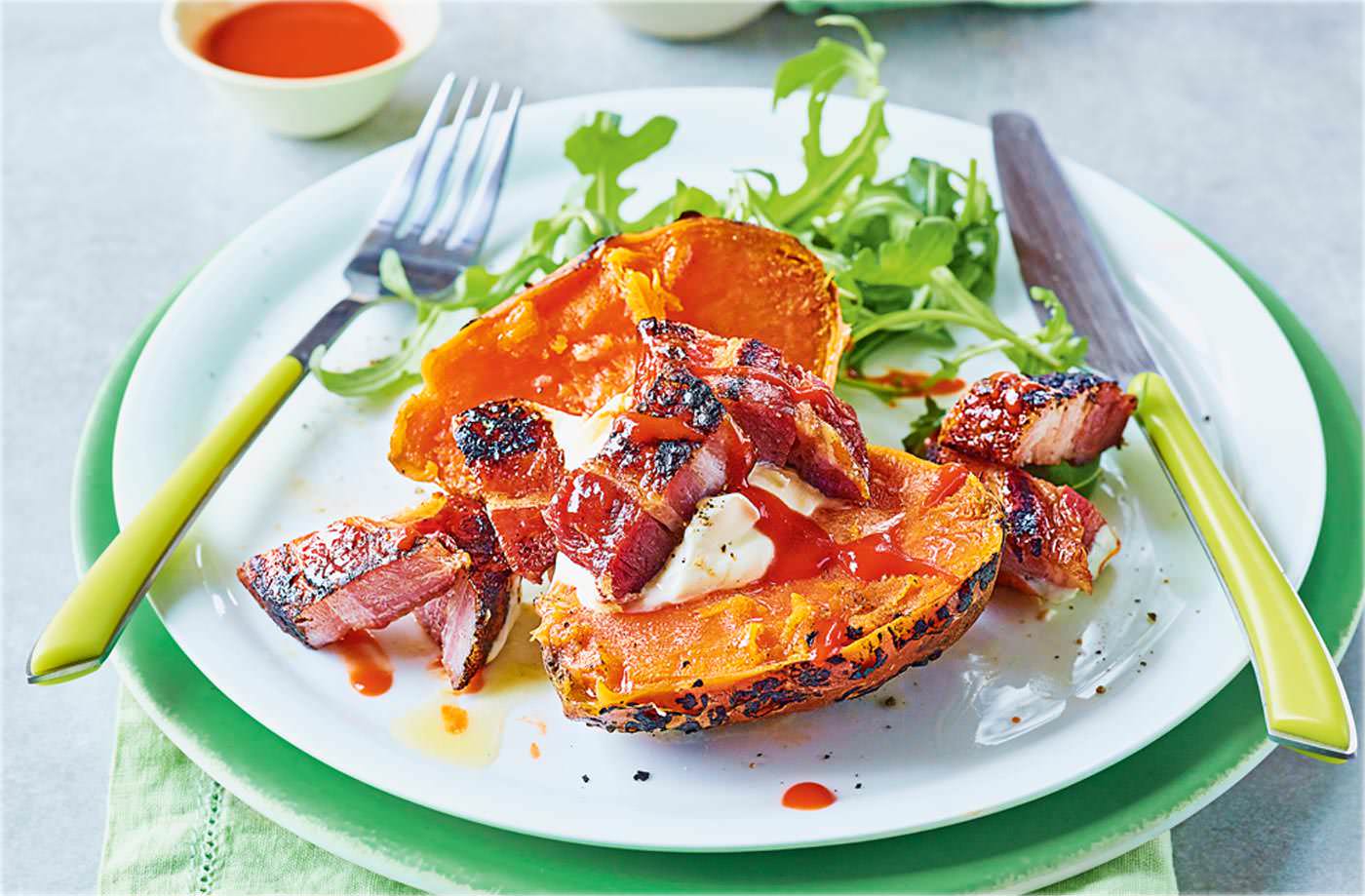 Ember-roasted sweet potatoes with maple pork belly recipe