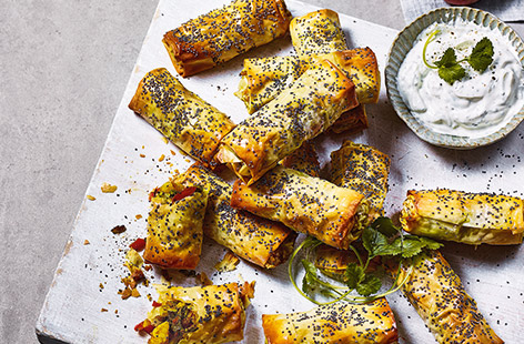 These tasty curried potato filo rolls make the most of red potatoes, which have a delicious buttery flesh which carries the flavours of zingy ginger, chilli and fragrant ground Indian spices wonderfully