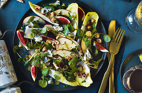 Sweet, syrupy figs pair wonderfully with crumbly blue cheese in this sophisticated no-cook Christmas starter