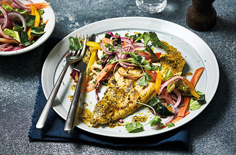 Looking for a quick dinner recipe that's still packed with flavour? Try this peanut-crusted basa fillet recipe served with a crunchy veg slaw.