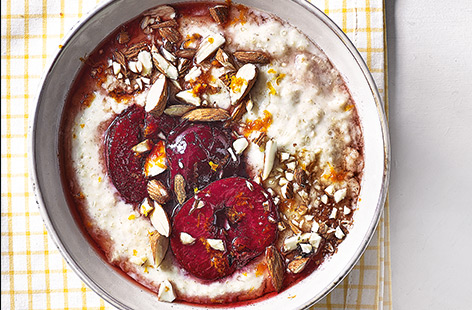 Warm up on a chilly morning with this comforting bowl of pretty plum porridge, lightly spiced with cinnamon and zesty orange