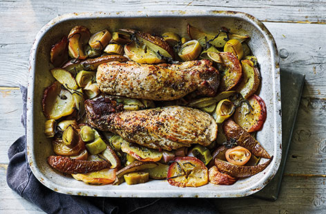 A roast dinner should be enjoyed, not endured. Our recipe for pork with pear and cider takes the hassle out of Sunday lunch. All you've got to do is: combine pork fillets, leeks, pears, apples with a glug of cider in a roasting tin, season generously, and bung it in the oven.