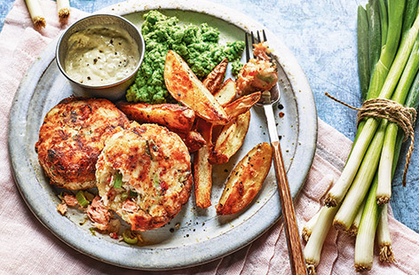 Try a twist on fish and chips with this simple salmon fishcakes recipe