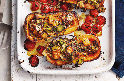 Whether you're a long term vegan, hosting vegan friends or just looking for some meat- and dairy-free dinner ideas, this tasty stuffed butternut squash recipe is the ideal simple midweek meal.