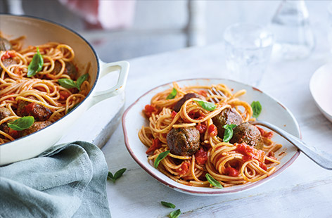 Swap meatballs for vegballs in this family-friendly vegan recipe. These crispy vegballs are delicious served simply with wholewheat spaghetti and a simple tomato and basil sauce..