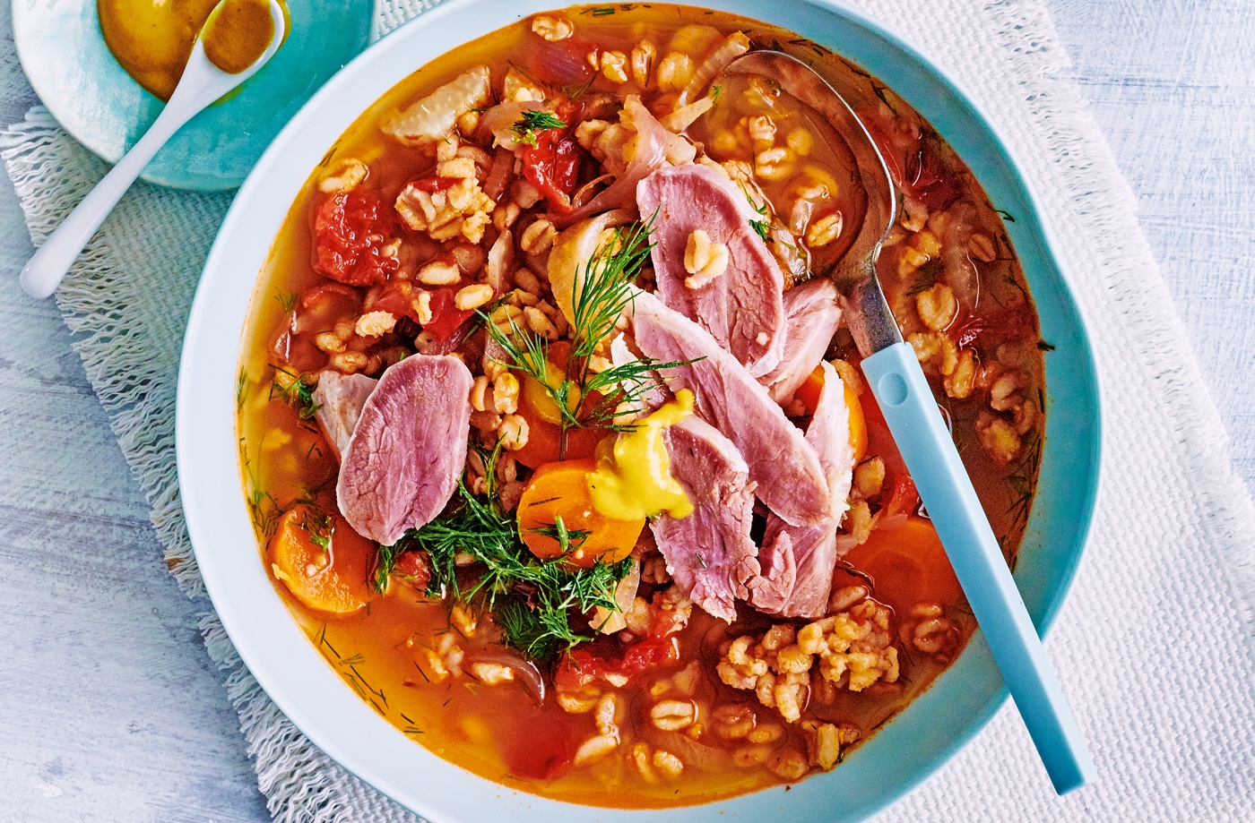 Braised ham with barley, fennel and dill recipe