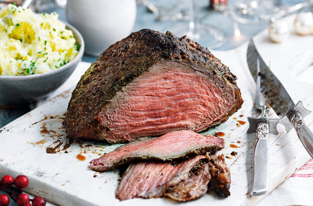 Porcini-dusted beef with turnip and potato mash recipe