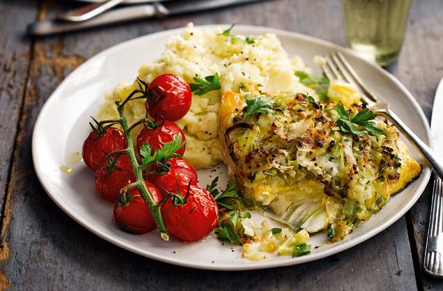 Smoked haddock topped with cheddar and leek recipe