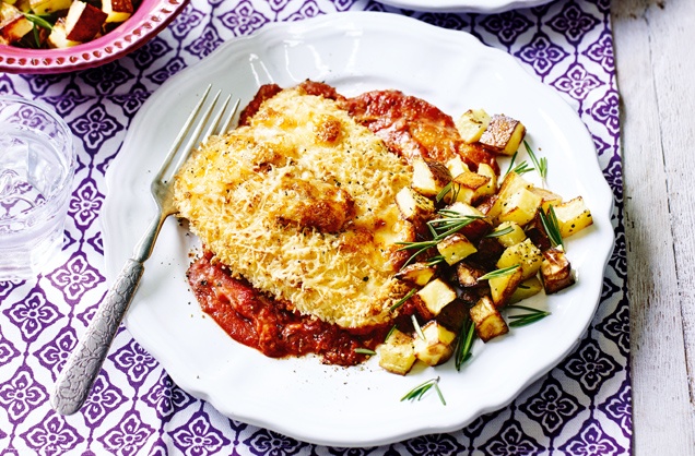 Chicken parmigiana with roast potatoes recipe