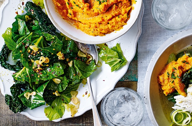 Stir-fried greens with garlic chips and chilli recipe
