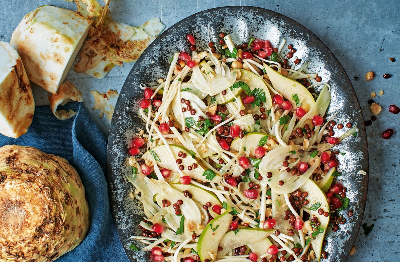 Celeriac, fennel and pear salad with lentils recipe