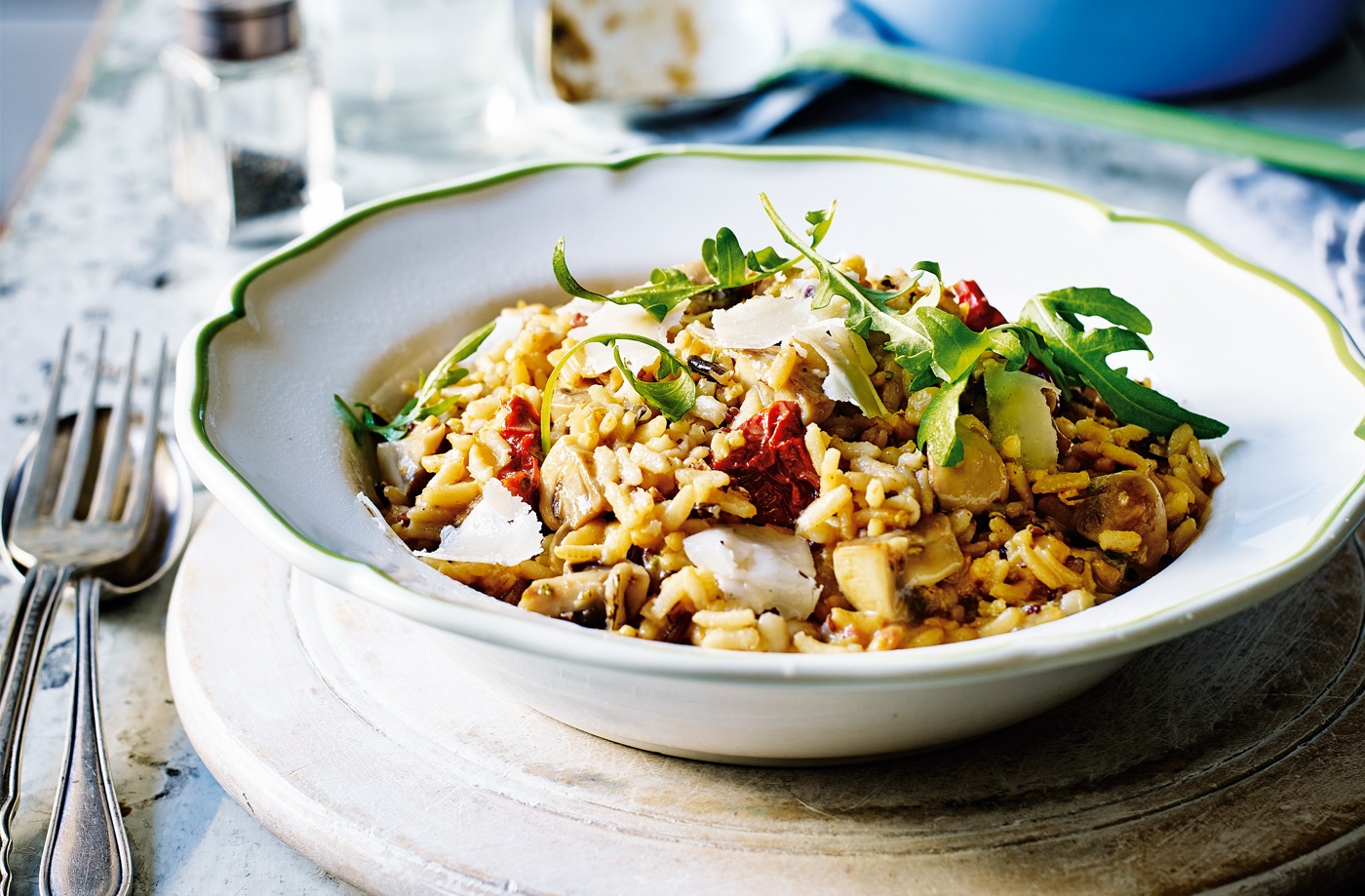 Quick goat's cheese and mushroom risotto recipe