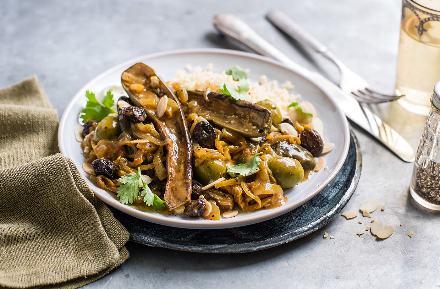 Vegetarian aubergine and olive tagine recipe