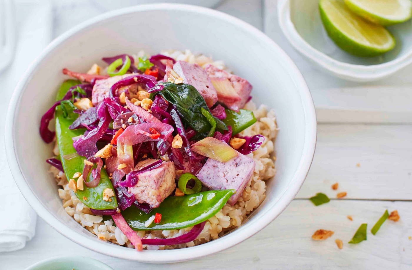 Thai tofu and red cabbage rice bowl recipe