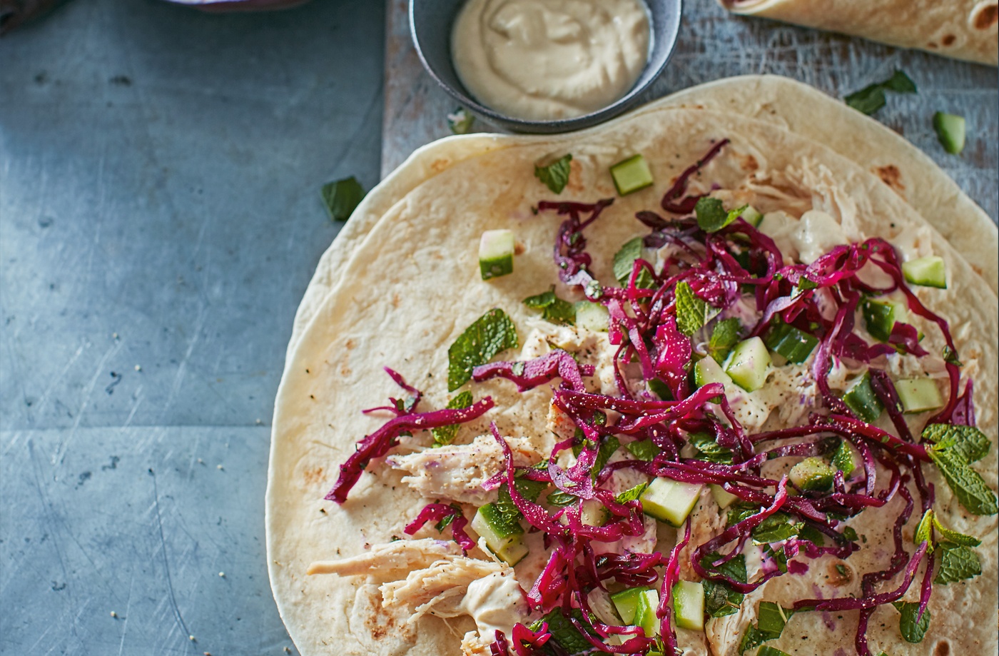 Chicken wraps with pickled red cabbage recipe