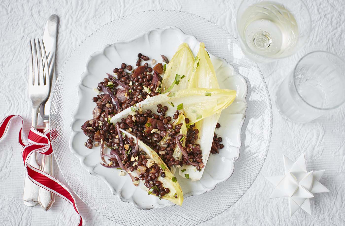 Puy lentil, toasted hazelnut and herb salad with chestnuts recipe