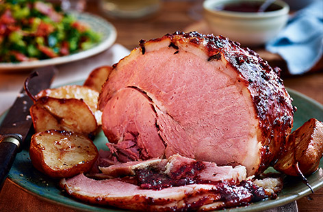 It’s hard to beat a baked ham at Christmas, even as an alternative to the traditional roast turkey. This one comes with a port and shallot sauce and sticky roasted pears: heaven on a plate