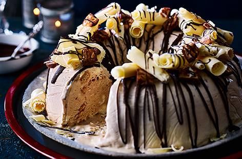 or an easy Christmas dessert that still looks impressive, try this tasty chocolate and caramel ice cream bundt recipe which has gooey caramel and peanut chunks rippled through nougat ice cream. 