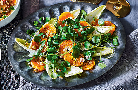 This simple winter salad recipe is packed with colour and flavour from zesty clementines, toasted hazelnuts, crunchy chicory leaves and peppery watercress. Serve up as part of a special dinner for two, or enjoy as a healthy, vegan lunch.