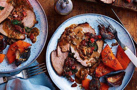 This roast beef with chorizo makes an impressive centrepiece to the Christmas table if you fancy a change from the usual turkey