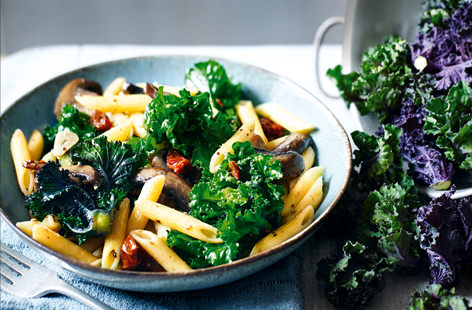 There's a brand new brassica in town! Kalettes, a hybrid of kale and Brussels sprouts, have a sweet, nutty taste, soft purple stems and textured leaves. Serve them up with earthy mushrooms in this delicious, healthy pasta dish