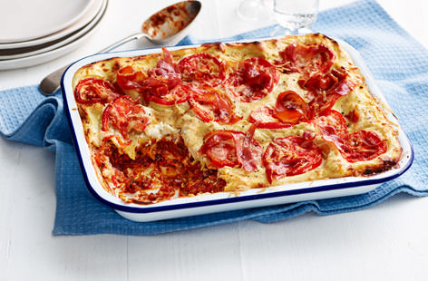Dan’s favourite recipe is this lighter lasagne, created by his partner, Liam, and packed full of veg with a simple ricotta and crème fraîche sauce topped with Parmesan, sliced tomatoes, and prosciutto