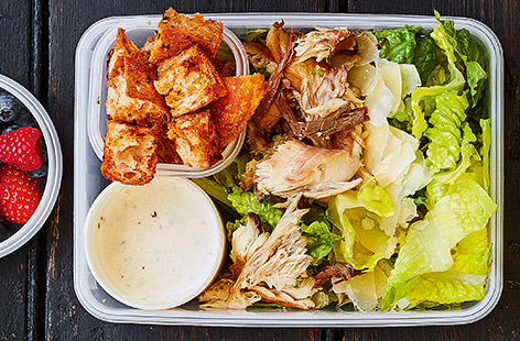Swap chicken for omega-3 rich smoked mackerel in this tasty Caesar salad, perfect for a weekday lunch. Crunchy romaine lettuce holds its shape while some shavings of fresh Parmesan add an indulgent touch. 
