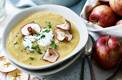 This creamy curried parsnip and apple soup makes a delicious weeknight supper. The apple crisps take more time to prepare but they add a sweet crunch to the dish. 