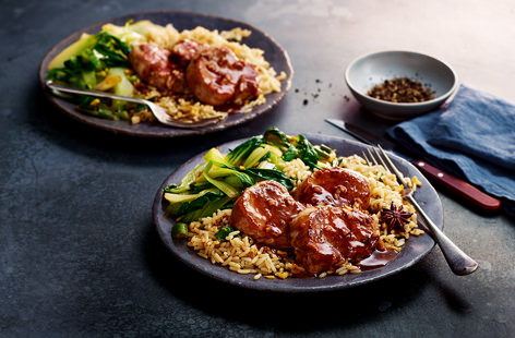 Baking en papillote (steaming in paper) is super speedy and locks in flavour and moisture. This tender, succulent pork absorbs the delicious flavours of sweet plum, star anise and ginger, and is perfect served alongside fresh, crisp pak choi