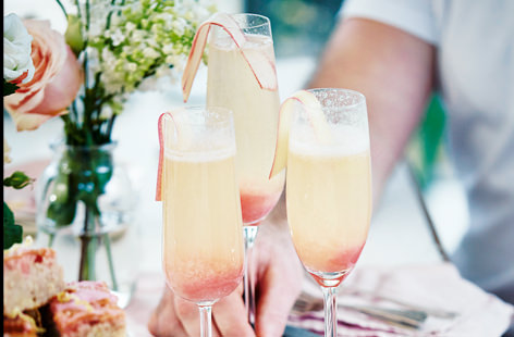 This refreshing, fun tipple is based on a classic bellini which is usually made by mixing prosecco or Champagne with peach purée. In this recipe, we top it with a fresh rhubarb purée instead; simple, sweet, tangy and beautifully bubbly