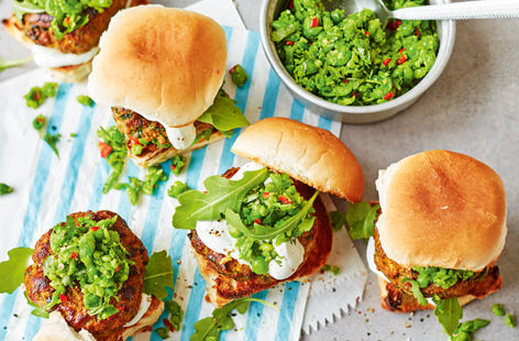 Spiked with tikka curry paste, these Indian-inspired lamb sliders make a satisfying weeknight supper. Paired with smashed lemon peas, a dollop of Greek yoghurt and peppery rocket, these are best enjoyed alfresco.  