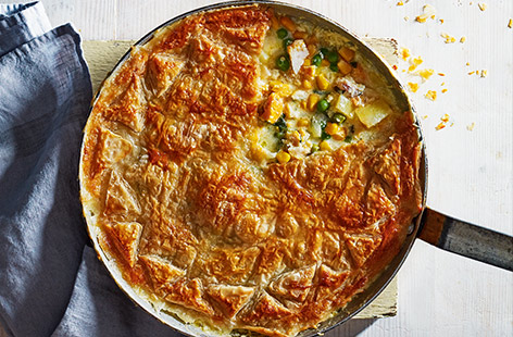 Popping a pastry lid on a rich smoked haddock chowder turns this dish into the ultimate creamy comfort food that all the family will love. It can also be partially made in advance to save you time in the evening.