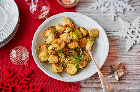 Add crunch to your Brussels sprouts with this easy, cheesy recipe – a delicious healthy side dish for Christmas Day or with any roast.