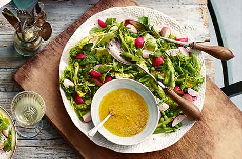 This light side dish is a delicate spring combination of peas, lettuce and sugar snaps tossed in a bold mustard dressing – a welcome accompaniment to any Easter buffet. 