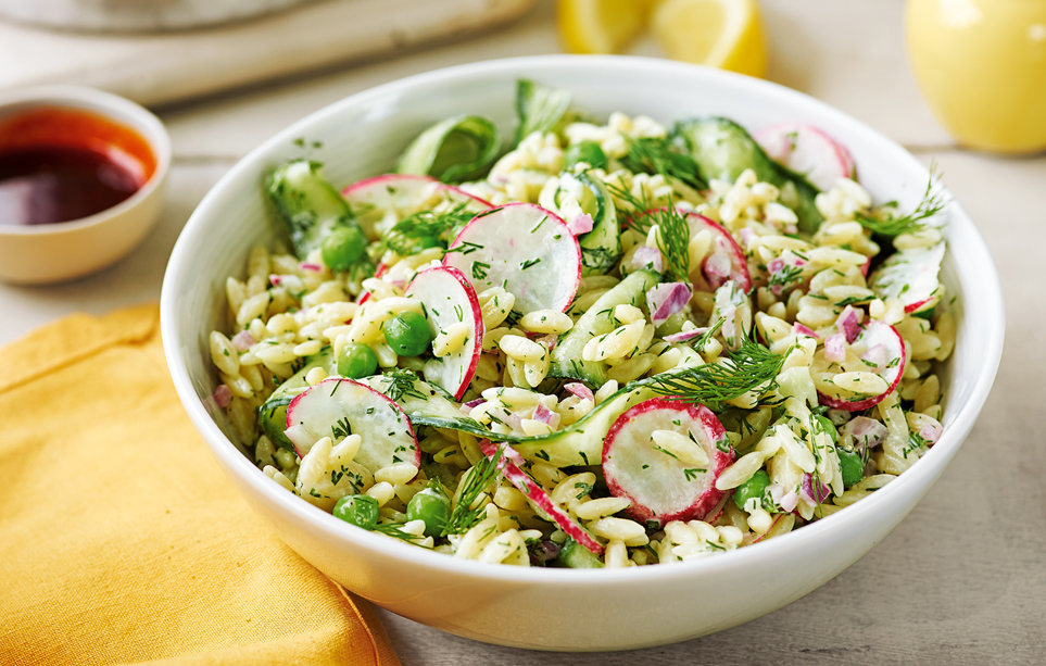 Turkish-style orzo with spring vegetables recipe