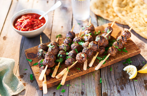 Served with a rich tomato sauce, these beef kebabs are perfect for sharing