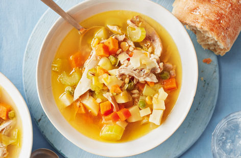 Start your New Year with nutritional boost from this light chicken bone broth, packed with gorgeous winter veggies. This warming main makes the perfect dinner idea for a cosy night in for two