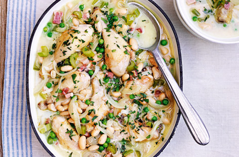 The combination of succulent chicken and pancetta and the freshness of mint make this the perfect summer dish. 