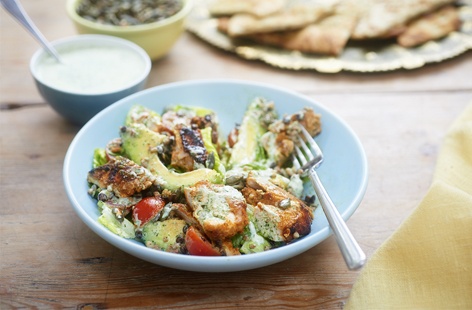 Anjum Anand cooks a light, summery tandoori chicken salad, packed with whole grains, avocado, tomatoes and red onion