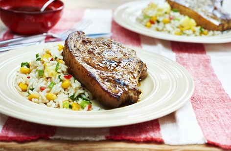 This easy midweek meal, shared by chef and author Shivi Ramoutar, is crammed full of gorgeous caribbean flavour and pairs jerk-marinated pork chops with an exotic pineapple calypso rice. Liven up your weeknight suppers with this easy Caribbean recipe