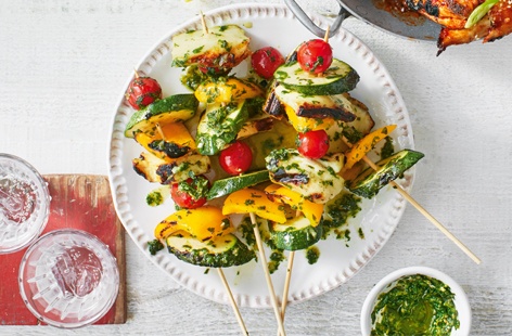 Tossed in a tangy lemon, herb and caper dressing, this vibrant veggie kebab recipe, which only takes 15-20 minutes on the BBQ, makes a lovely, light alfresco dinner
