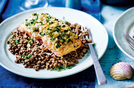 An easy salmon recipe that's really easy-to-assemble and ideal for a midweek supper. Topping fresh salmon fillets with a lemon, parsley and breadcrumb crust adds delicious texture