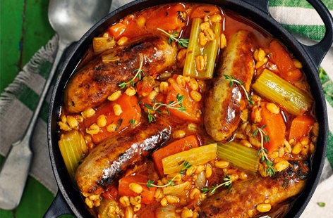 For a hearty family dinner try this rustic pearl barley and Cumberland sausage stew. It's packed with a medley of vegetables for a delicious dish that's perfect for sharing on chilly nights