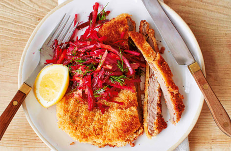 This European classic sees beef medallion steaks coated in a paprika-spiced, zesty crumb and fried until gloriously golden. Serve with a vibrant slaw for a simple supper that can be on the table in less than half an hour.