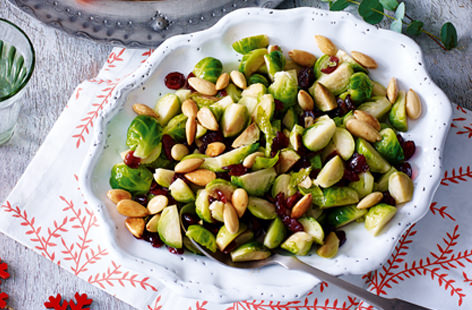 This Christmas give sprouts a delicious festive twist by adding sweet cranberries and golden almonds. 