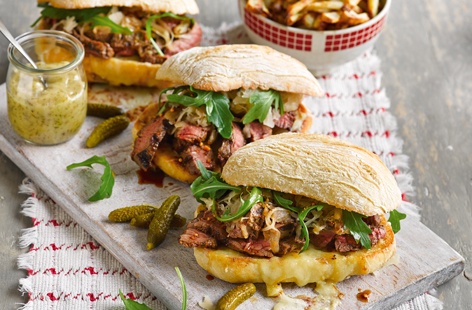 We've taken the fantastic flavours of a classic American Reuben sandwich and given them a tasty twist by swapping in perfectly cooked steak. This easy recipe for a midweek feast takes only 35 minutes to make