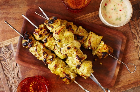 A great dish for sharing with friends, these chicken skewers are best served with a fiery coconut dipping sauce and fresh lime wedges